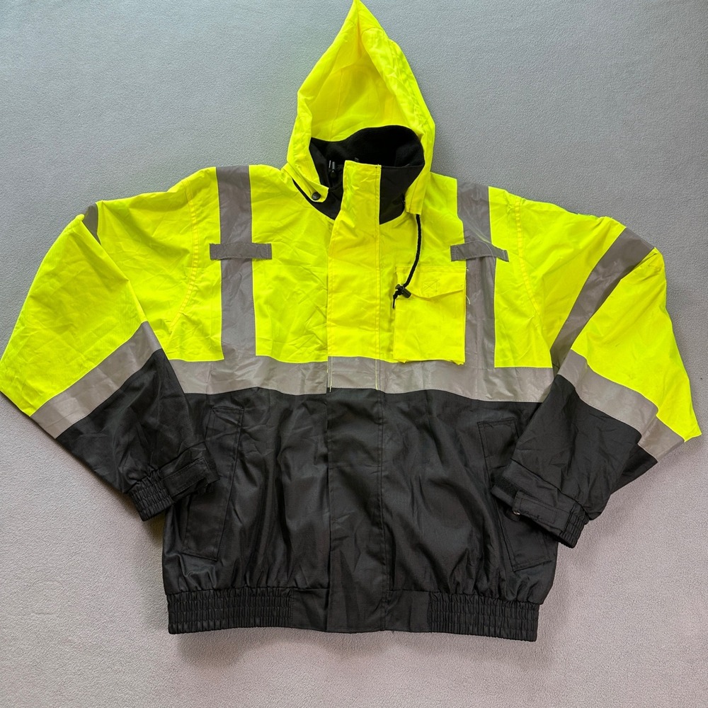 High Visibility Safety Jacket Mens Yellow Black Reflective Workwear T&K Asphalt